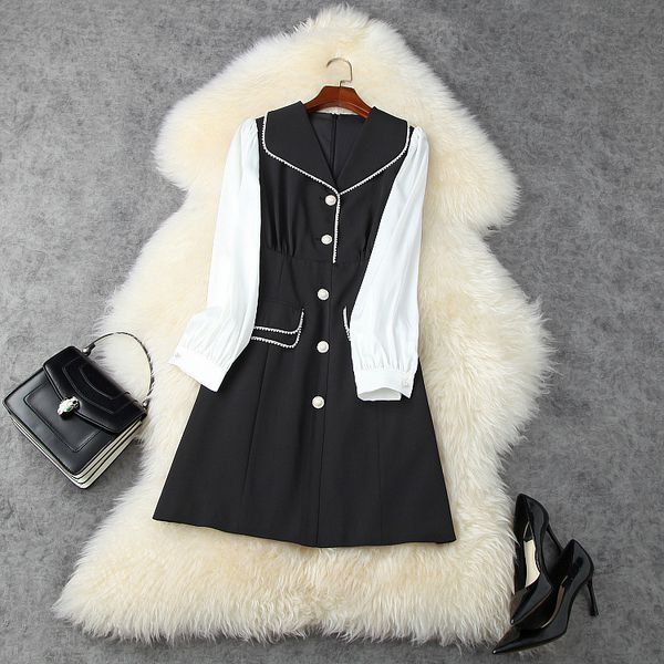 casual dresses european and american women's wear autumn style long sleeve lapel nail beads black white fashion dress o4aj, Black;gray
casual dresses european and american women's wear autumn style long sleeve lapel nail beads black white fashion dress o4aj, Black;gray