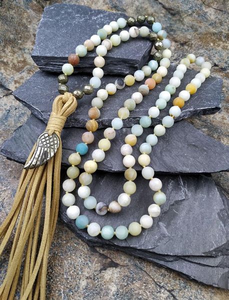 pendant necklaces pyrite angel leather tassel amazonite stone beads handcraft necklace m0025, Silver
pendant necklaces pyrite angel leather tassel amazonite stone beads handcraft necklace m0025, Silver