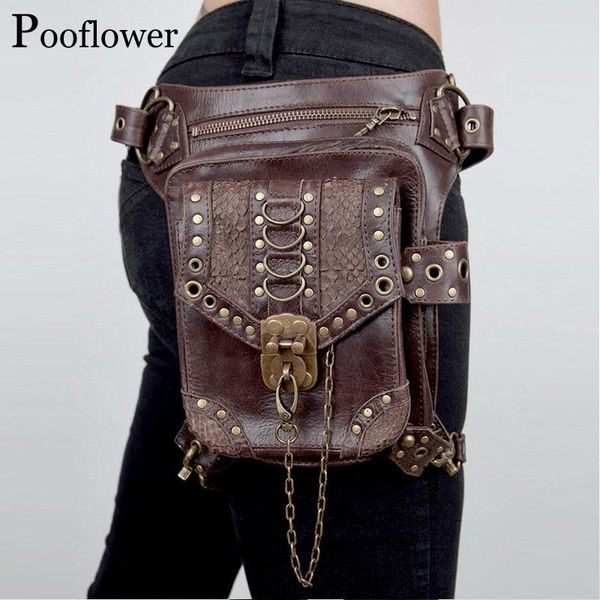 pooflower men punk waist bag pu leather rivet chains gothic women belt bags moto crossbody chest zh071
pooflower men punk waist bag pu leather rivet chains gothic women belt bags moto crossbody chest zh071