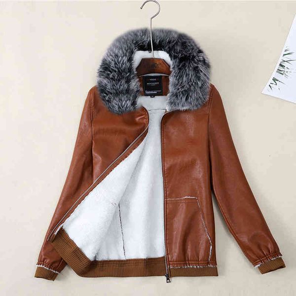 women's leather & faux winter motorcyle coat women thicken outerwear female fur lining jacket casaco feminino q1en, Black
women's leather & faux winter motorcyle coat women thicken outerwear female fur lining jacket casaco feminino q1en, Black