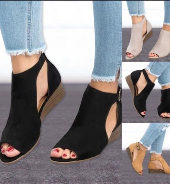 dress shoes fashion large size fish mouth sandals women european and american wedge high heel leather buckle, Black
dress shoes fashion large size fish mouth sandals women european and american wedge high heel leather buckle, Black