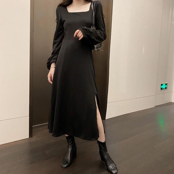 women's autumn style black retro square collar bubble long-sleeved slit temperament was thin mid-length dress casual dresses, Black;gray
women's autumn style black retro square collar bubble long-sleeved slit temperament was thin mid-length dress casual dresses, Black;gray