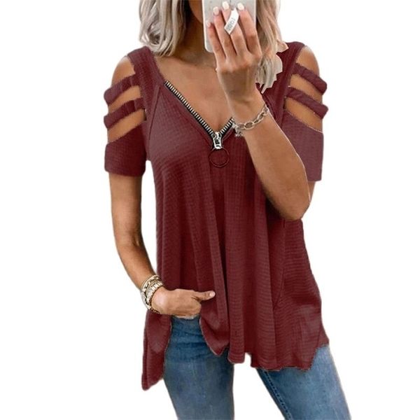 summer waffle zipper v-neck off shoulder t-shirt women casual loose short sleeve oversized tshirt plus size female soft 210522, White
summer waffle zipper v-neck off shoulder t-shirt women casual loose short sleeve oversized tshirt plus size female soft 210522, White