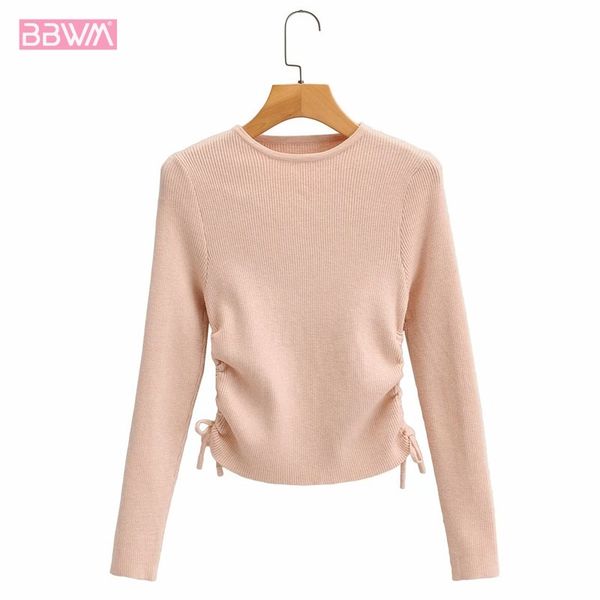 round neck pullover long sleeve drawstring pleated knit women's sweater korean style simple solid color female sweater 210507, White
round neck pullover long sleeve drawstring pleated knit women's sweater korean style simple solid color female sweater 210507, White