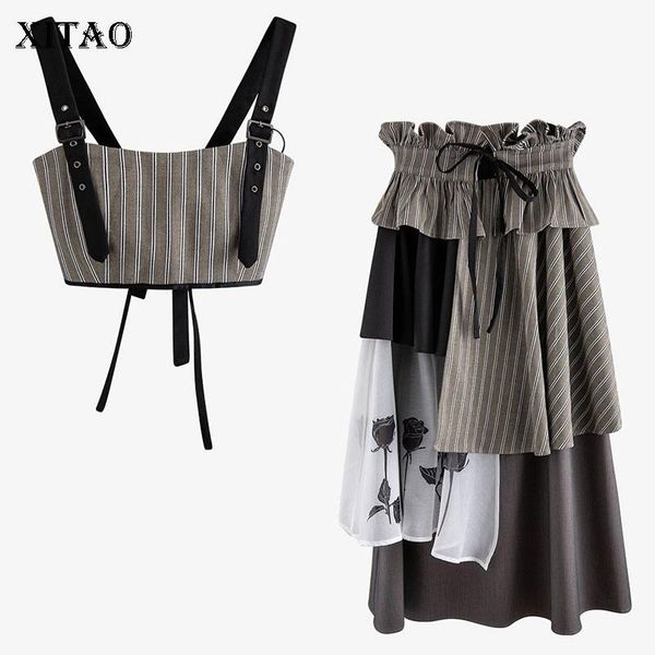 two piece dress xitao set fashion off shoulder bandage drawstring patchwork striped casual pleated skirt gcc3237, White
two piece dress xitao set fashion off shoulder bandage drawstring patchwork striped casual pleated skirt gcc3237, White