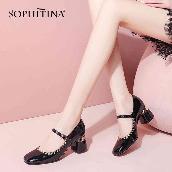 sophitina sweet style mary janes shallow square toe bright leather buckle strap med square metal heel dress shoes po1080 210513, Black
sophitina sweet style mary janes shallow square toe bright leather buckle strap med square metal heel dress shoes po1080 210513, Black