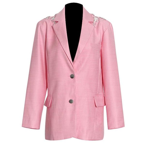 women's suits & blazers pink long blazer 2021 summer style backless beading two button fashion personality suit high quality, White;black
women's suits & blazers pink long blazer 2021 summer style backless beading two button fashion personality suit high quality, White;black