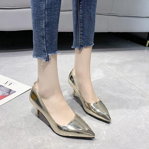 dress shoes women pumps gold patent leather pointed toe high heels office party, Black
dress shoes women pumps gold patent leather pointed toe high heels office party, Black