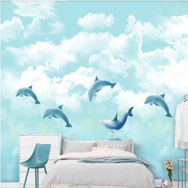 customized large wallpaper mural nordic hand-painted cartoon ocean sky blank cloud dolphin children's room background wall wallpapers
customized large wallpaper mural nordic hand-painted cartoon ocean sky blank cloud dolphin children's room background wall wallpapers