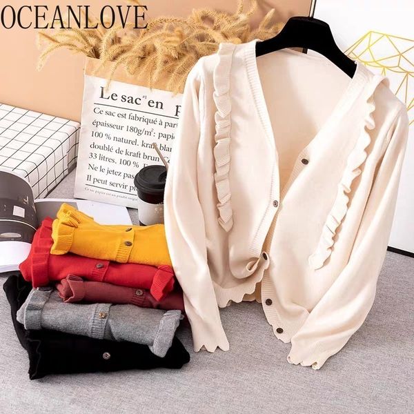 ruffles solid sweet mujer sueter v neck single breasted korean style women sweaters autumn winter cardigans 17721 210415, White;black
ruffles solid sweet mujer sueter v neck single breasted korean style women sweaters autumn winter cardigans 17721 210415, White;black