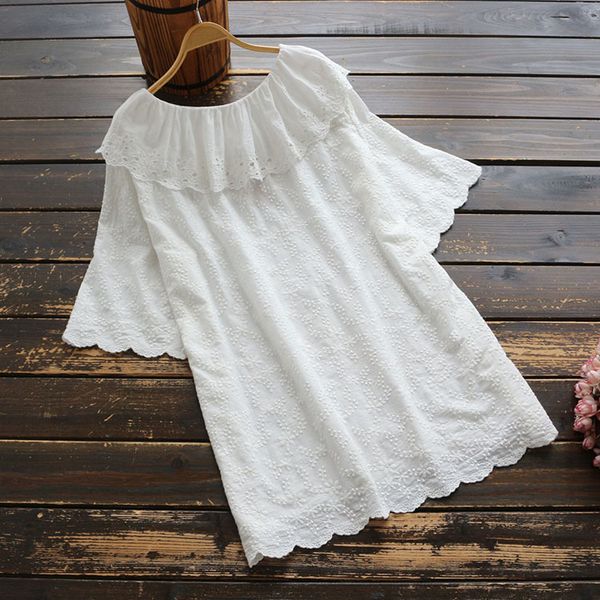 ruffled neck short sleee shirt summer mori girl embroidery solid color cotton women clothing pullovers yoyikamomo, White
ruffled neck short sleee shirt summer mori girl embroidery solid color cotton women clothing pullovers yoyikamomo, White