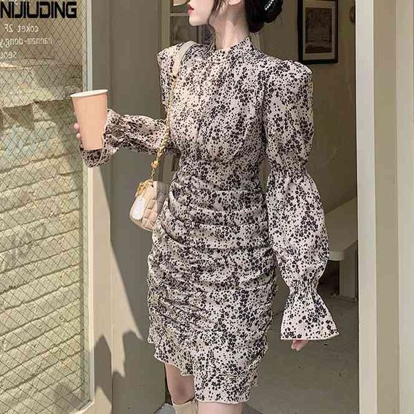 french retro pleated stand collar women chiffon dress long sleeve floarl printed woman mini mujer vestdos fashion 210514, Black;gray
french retro pleated stand collar women chiffon dress long sleeve floarl printed woman mini mujer vestdos fashion 210514, Black;gray