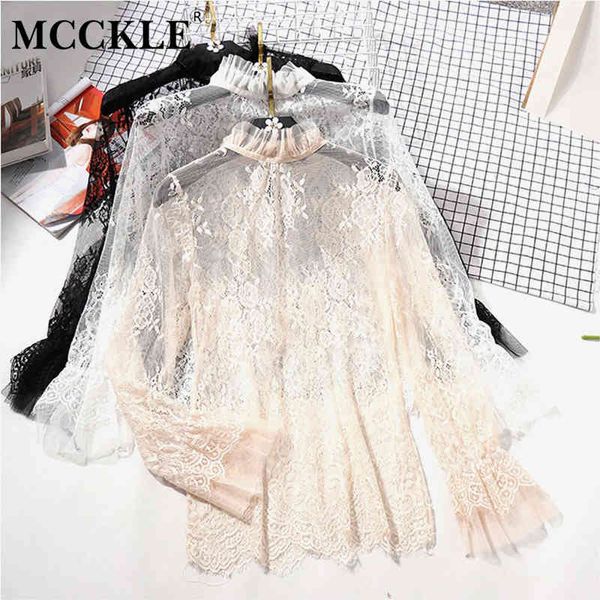 women's lace ruffled transparent blouse long sleeve crochet black spring blouses women summer and 210524, White
women's lace ruffled transparent blouse long sleeve crochet black spring blouses women summer and 210524, White
