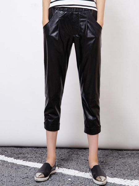 women's pants & capris 2021 lambskin real harem women fashion black genuine natural leather ankle length female casual streetwear, Black;white
women's pants & capris 2021 lambskin real harem women fashion black genuine natural leather ankle length female casual streetwear, Black;white
