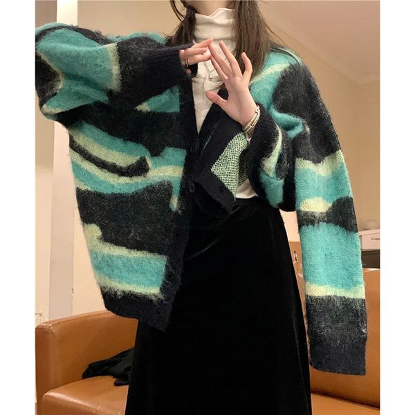 women's knits & tees mohair contrast color sweater women autumn and winter mid-length retro loose v-neck knitted cardigan, White
women's knits & tees mohair contrast color sweater women autumn and winter mid-length retro loose v-neck knitted cardigan, White