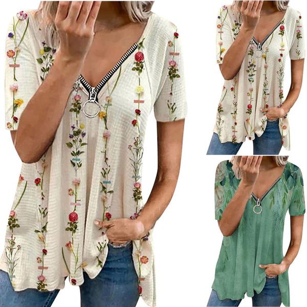 women's t-shirt fashionable summer zipper retro printing v-neck loose short sleeve women fashion tshirt, White
women's t-shirt fashionable summer zipper retro printing v-neck loose short sleeve women fashion tshirt, White