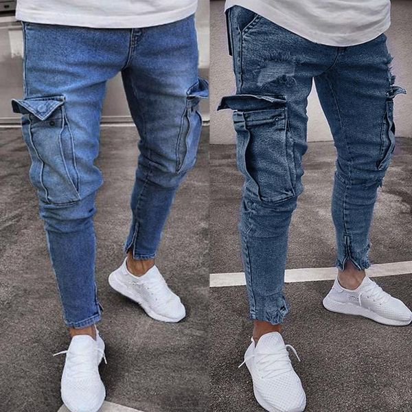 men's pants mens blue stretch denim pant distressed ripped frayed slim fit pocket jeans plus size multi-pockets trousers male, Black
men's pants mens blue stretch denim pant distressed ripped frayed slim fit pocket jeans plus size multi-pockets trousers male, Black