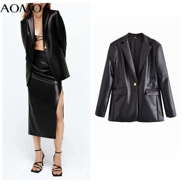women's suits & blazers aomo 2021 women black golden button faux leather blazer jacket coat ladies long sleeve qn204a, White;black
women's suits & blazers aomo 2021 women black golden button faux leather blazer jacket coat ladies long sleeve qn204a, White;black