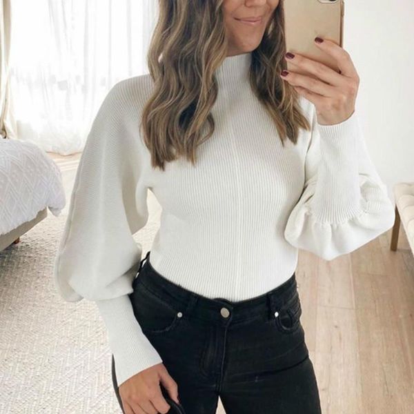 white knitted turtleneck autumn womens sweaters winter korean lantern sleeve jumper pullovers, White;black
white knitted turtleneck autumn womens sweaters winter korean lantern sleeve jumper pullovers, White;black