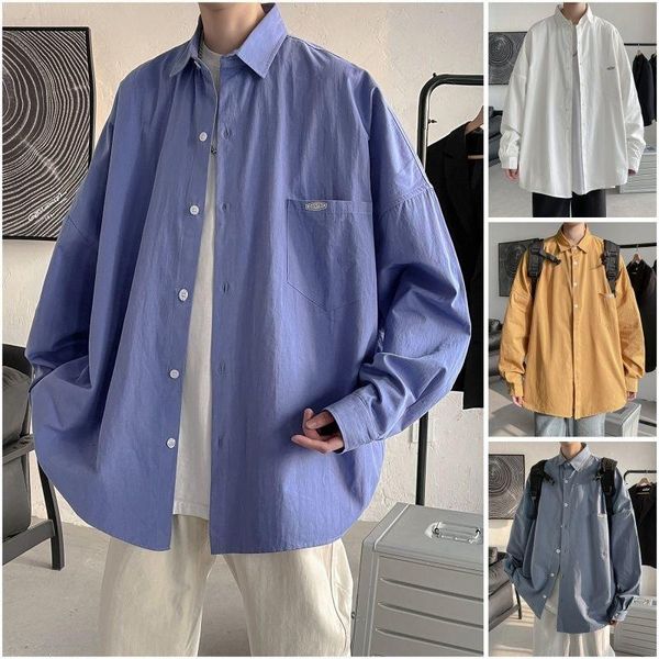 men's casual shirts 2021 autumn korean style long-sleeved loose and outside stacking, White;black
men's casual shirts 2021 autumn korean style long-sleeved loose and outside stacking, White;black