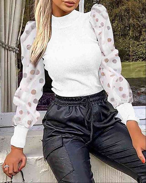 womens shirt women blouses elegant contrast mesh patchwork sleeve lantern ladies solid dot print, White
womens shirt women blouses elegant contrast mesh patchwork sleeve lantern ladies solid dot print, White