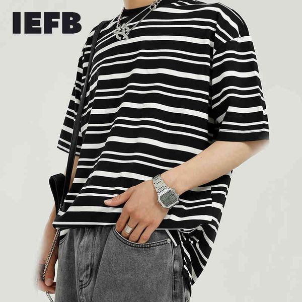 iefb men's clothing summer loose black whtie striped short sleeve t-shirt mans korean round neck fashion 9y6813 210524, White;black
iefb men's clothing summer loose black whtie striped short sleeve t-shirt mans korean round neck fashion 9y6813 210524, White;black