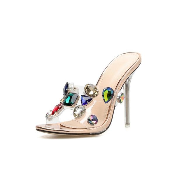 slippers genuine leather women sandals peep toe crystal rhinestone high heels stiletto transparent summer shoes slides, Black
slippers genuine leather women sandals peep toe crystal rhinestone high heels stiletto transparent summer shoes slides, Black