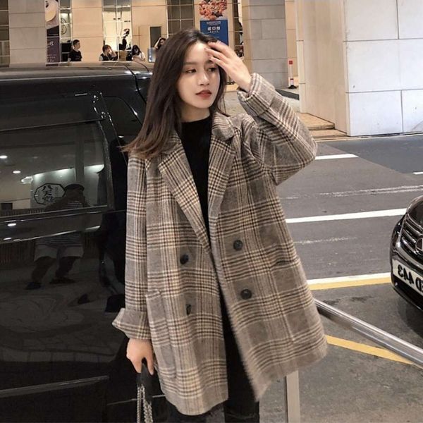 women's jackets coats chic korean loose plaid wool short suit woolen student autumn winter 09ie, Black;brown
women's jackets coats chic korean loose plaid wool short suit woolen student autumn winter 09ie, Black;brown