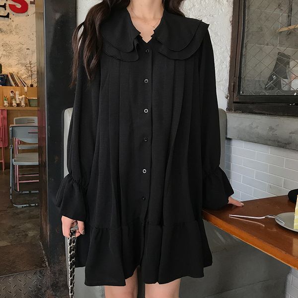 dresses cute chic double-layers collar fashion slender women fresh solid ruffles flare sleeves all match mini es, Black;gray 
dresses cute chic double-layers collar fashion slender women fresh solid ruffles flare sleeves all match mini es, Black;gray