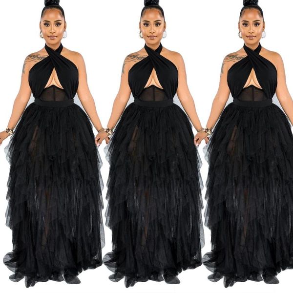casual dresses elegant 2022 arrivals halter sleeveless cascading ruffles dancing party mesh tight waist gown dress, Black;gray
casual dresses elegant 2022 arrivals halter sleeveless cascading ruffles dancing party mesh tight waist gown dress, Black;gray