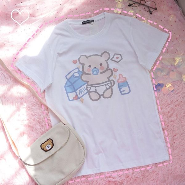 japanese soft girl cute womens t shirts baby bottle bear short sleeve tee student harajuku loose kawaii ulzzang cotton, White
japanese soft girl cute womens t shirts baby bottle bear short sleeve tee student harajuku loose kawaii ulzzang cotton, White