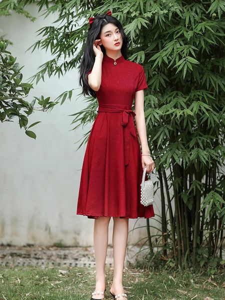 ethnic clothing burgundy improve vestidos qipao elegant classic waistband vintage cheongsam traditional mandarin collar dress chinese bride, Red
ethnic clothing burgundy improve vestidos qipao elegant classic waistband vintage cheongsam traditional mandarin collar dress chinese bride, Red