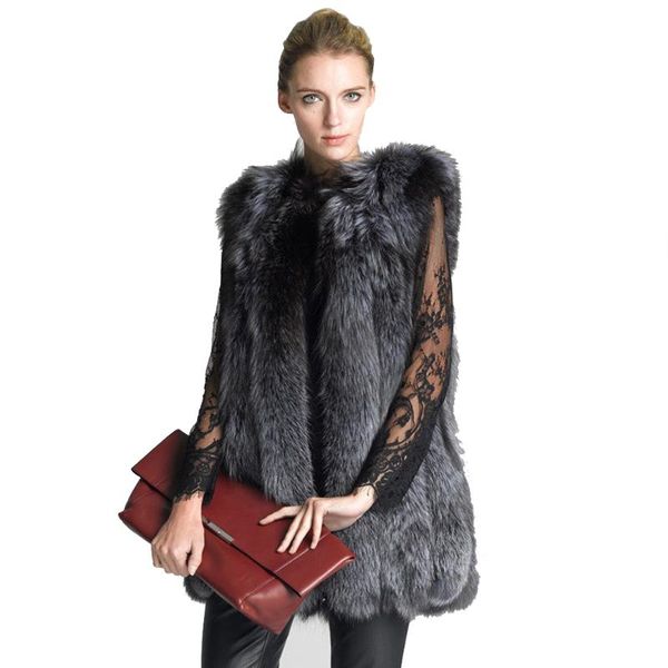 women's fur & faux vest ladies mid-length female silver european american coat, Black
women's fur & faux vest ladies mid-length female silver european american coat, Black