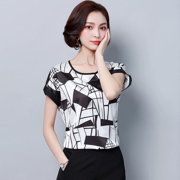women's blouses & shirts printed summer blouse bat sleeve women chiffon shirt short-sleeved striped loose female, White
women's blouses & shirts printed summer blouse bat sleeve women chiffon shirt short-sleeved striped loose female, White