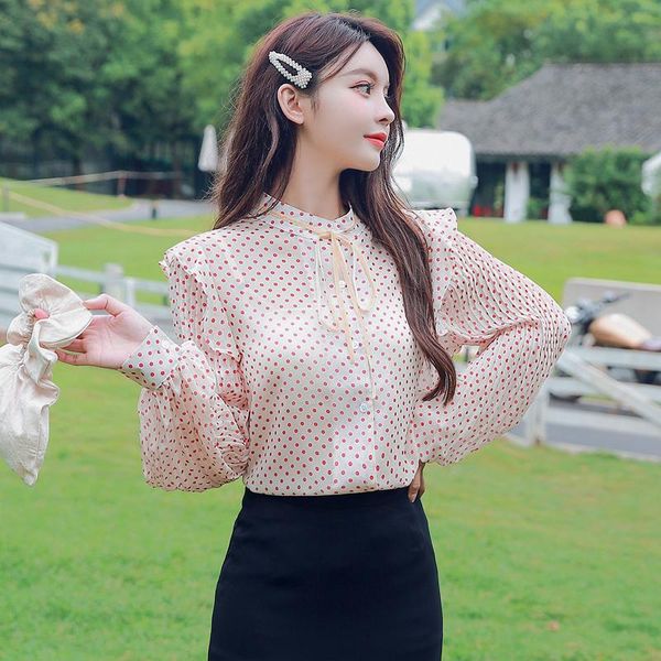 women's knits & tees autumn style 2021 korean version of wild sweet polka dot printing long-sleeved chiffon shirt blouse, White
women's knits & tees autumn style 2021 korean version of wild sweet polka dot printing long-sleeved chiffon shirt blouse, White
