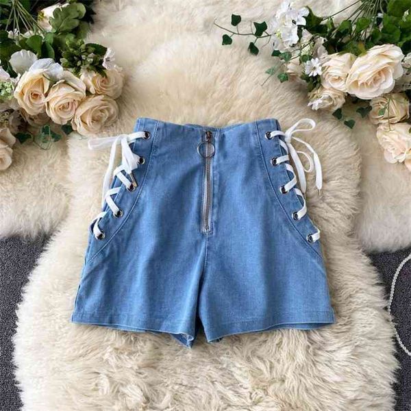 women bandage wide leg denim shorts solid color high waist slim zipper fashion spring summer 11b717 210525, White;black
women bandage wide leg denim shorts solid color high waist slim zipper fashion spring summer 11b717 210525, White;black