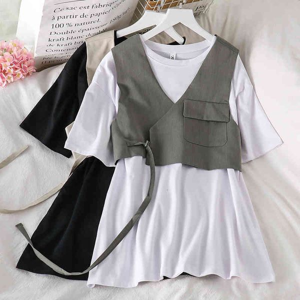 women's t-shirt net red fried street two-piece summer korean version of the long section loose short-sleeved t-shirt female is not, White
women's t-shirt net red fried street two-piece summer korean version of the long section loose short-sleeved t-shirt female is not, White
