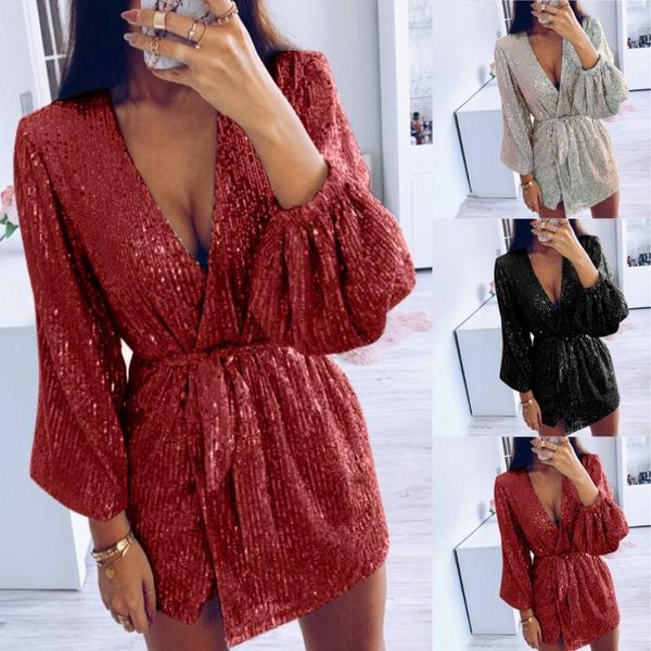 casual dresses club women tie up v neck ladies dress glitter sequin evening prominent figure mini female girls wrap clothes, Black;gray
casual dresses club women tie up v neck ladies dress glitter sequin evening prominent figure mini female girls wrap clothes, Black;gray