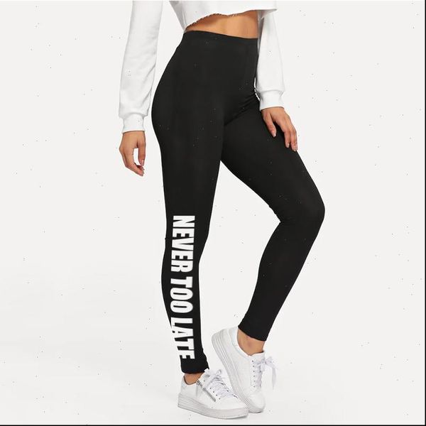 black striped women leggings letter never too late print casual elastic force autumn fashion clothing sporty pants 
black striped women leggings letter never too late print casual elastic force autumn fashion clothing sporty pants