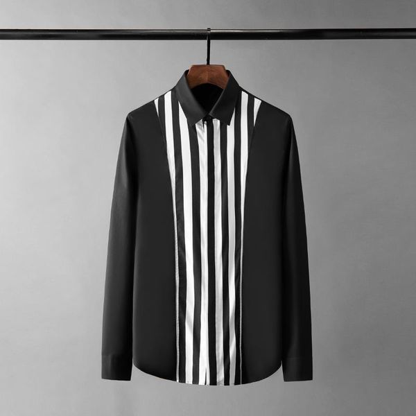 minglu placket stripes male shrits long sleeve patchwork party mens dress shirts fashion slim fit man 4xl men's casual, White;black
minglu placket stripes male shrits long sleeve patchwork party mens dress shirts fashion slim fit man 4xl men's casual, White;black