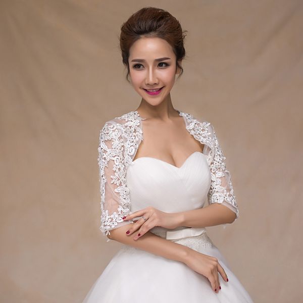 new ivory half sleeve wedding jacket lace bridal shrugs wraps capes appliques wedding accessory, White
new ivory half sleeve wedding jacket lace bridal shrugs wraps capes appliques wedding accessory, White
