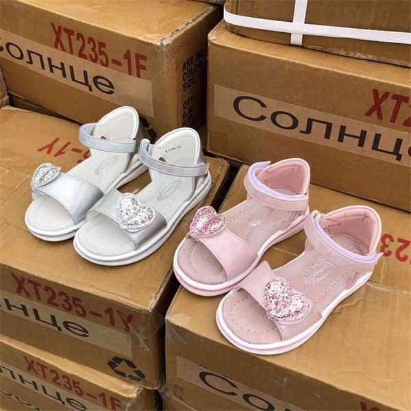summer new russian single love sequin velcro children's sandals, Black;red