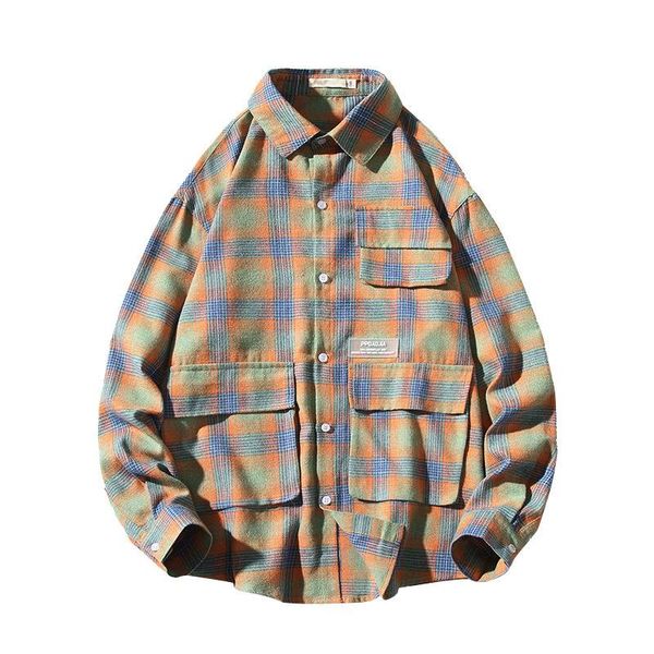 men's casual shirts big pockets long sleeve cotton shirt men cargo style korean clothes loose fashion retro plaid mens fall street wear, White;black
men's casual shirts big pockets long sleeve cotton shirt men cargo style korean clothes loose fashion retro plaid mens fall street wear, White;black