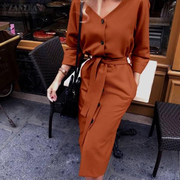 casual dresses zanzea 2021 stylish solid shirt dress women vintage 3/4 sleeve lace up sundress elegant v neck button kaftan belted robe, Black;gray
casual dresses zanzea 2021 stylish solid shirt dress women vintage 3/4 sleeve lace up sundress elegant v neck button kaftan belted robe, Black;gray
