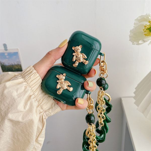 luxury cute bear retro green earphone cases for airpods pro with metal chain silicone for air pods 2 bluetooth headphone cover for girls
luxury cute bear retro green earphone cases for airpods pro with metal chain silicone for air pods 2 bluetooth headphone cover for girls