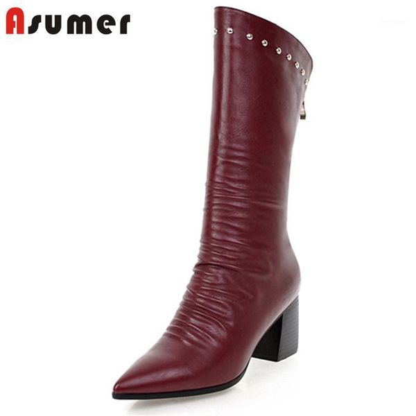 boots asumer 2021 mid calf women pointed toe rivet zip autumn winter square high heels shoes ladies big size 431, Black
boots asumer 2021 mid calf women pointed toe rivet zip autumn winter square high heels shoes ladies big size 431, Black