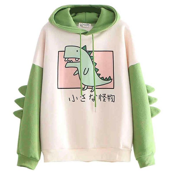 women's large dinosaur hoodie, casual fashion printed sweater, korean thick sweatshirt, winter coat, White;black 
women's large dinosaur hoodie, casual fashion printed sweater, korean thick sweatshirt, winter coat, White;black