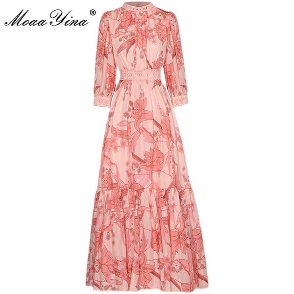 party dresses moaayina fashion designer dress autumn women's stand collar puff sleeve lace splice floral print vintage midi, White;black
party dresses moaayina fashion designer dress autumn women's stand collar puff sleeve lace splice floral print vintage midi, White;black