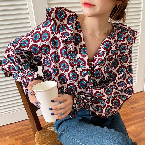 floral print flared sleeve shirts women spring fall korean loose vintage colorblock ruffles v-neck collar blouses female women's &, White
floral print flared sleeve shirts women spring fall korean loose vintage colorblock ruffles v-neck collar blouses female women's &, White