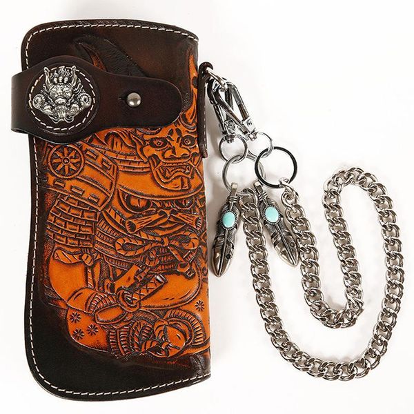 handmade retro genuine leather carving men long wallet cowhide clutch wallets hand chains purse, Red;black 
handmade retro genuine leather carving men long wallet cowhide clutch wallets hand chains purse, Red;black